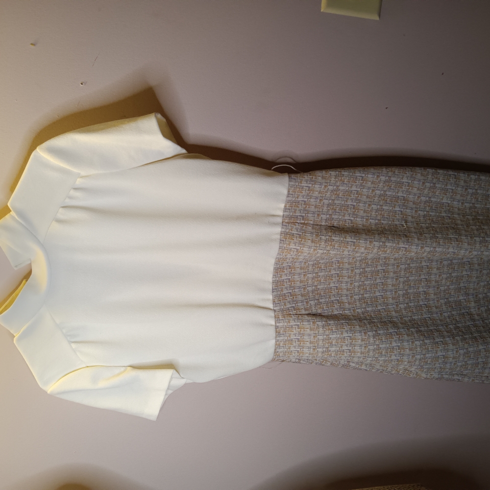 Elegant White and Tan Dress